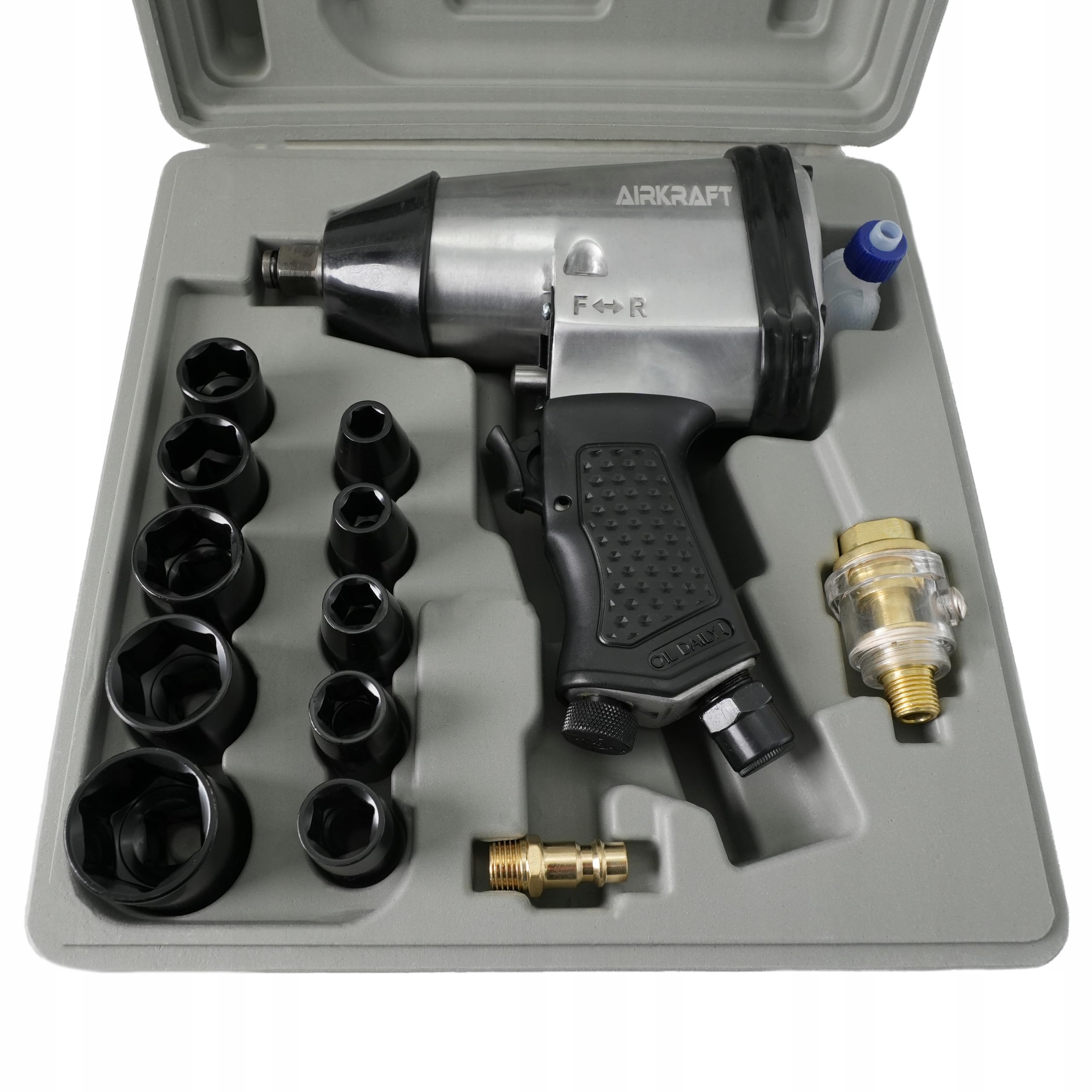 ZESTAW 17el KLUCZ PNEUMATYCZNY UDAROWY 1/2" 350 Nm 7000 obr/min Z NASADKAMI