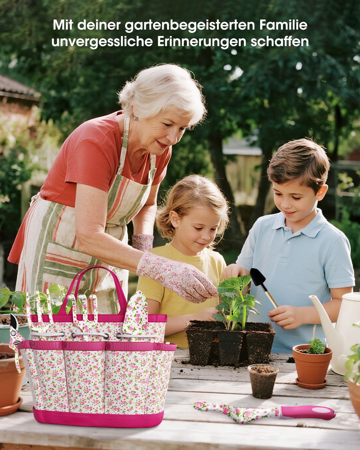 MYMULIKE Gartenwerkzeug Set, 26-teiliges Gartengeräte für Frauen, Garten Hand Werkzeuge mit Gummigriff und Oxford-Tasche, ideale Gartengeschenke für Frauen und Männer