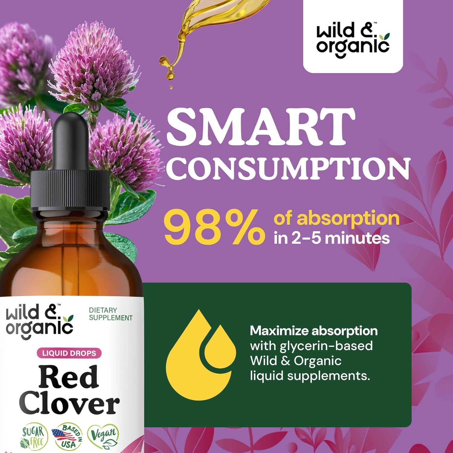 Wild & Organic Red Clover Tincture - Menopause Supplements for Women - 600 mg Liquid Red Clover Supplement - 2-Month Supply - Trifolium Pratense Herb - Vegan, Sugar & Alcohol-Free Extract Drops - 4 oz - Image 4