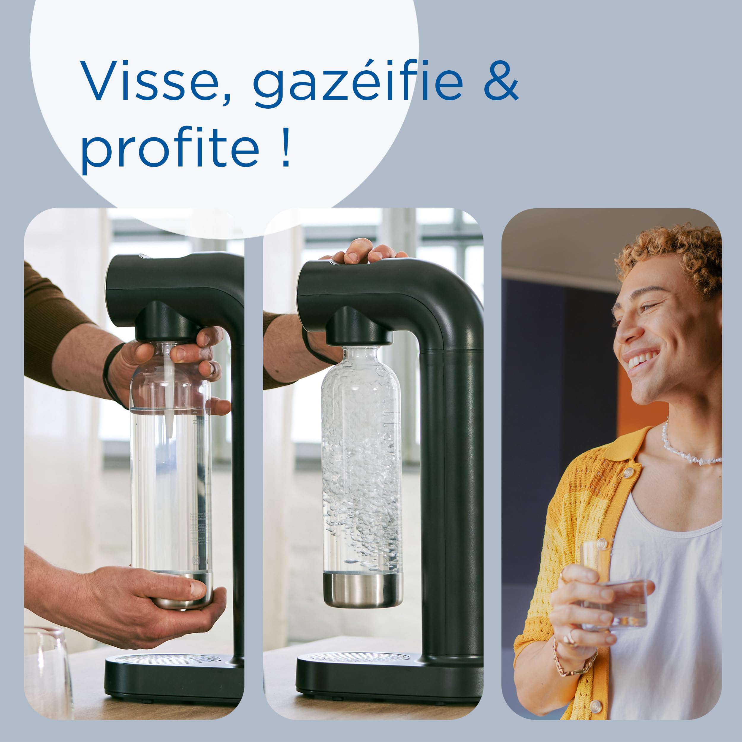BRITA Machine à Eau Pétillante SodaONE Noire + 3 Bouteilles 1L en PET