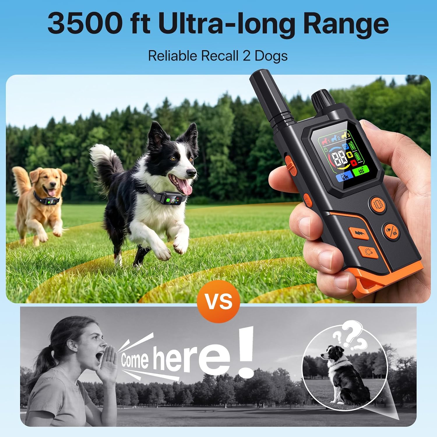 2In1 Wireless Dog Collar Fence System & Correction Collar, Invisible Electric Fence for Dogs Remote Range 25-3500ft, 4 Training Modes, Rechargeable Waterproof Pet Containment for Outdoor (Black Grey)