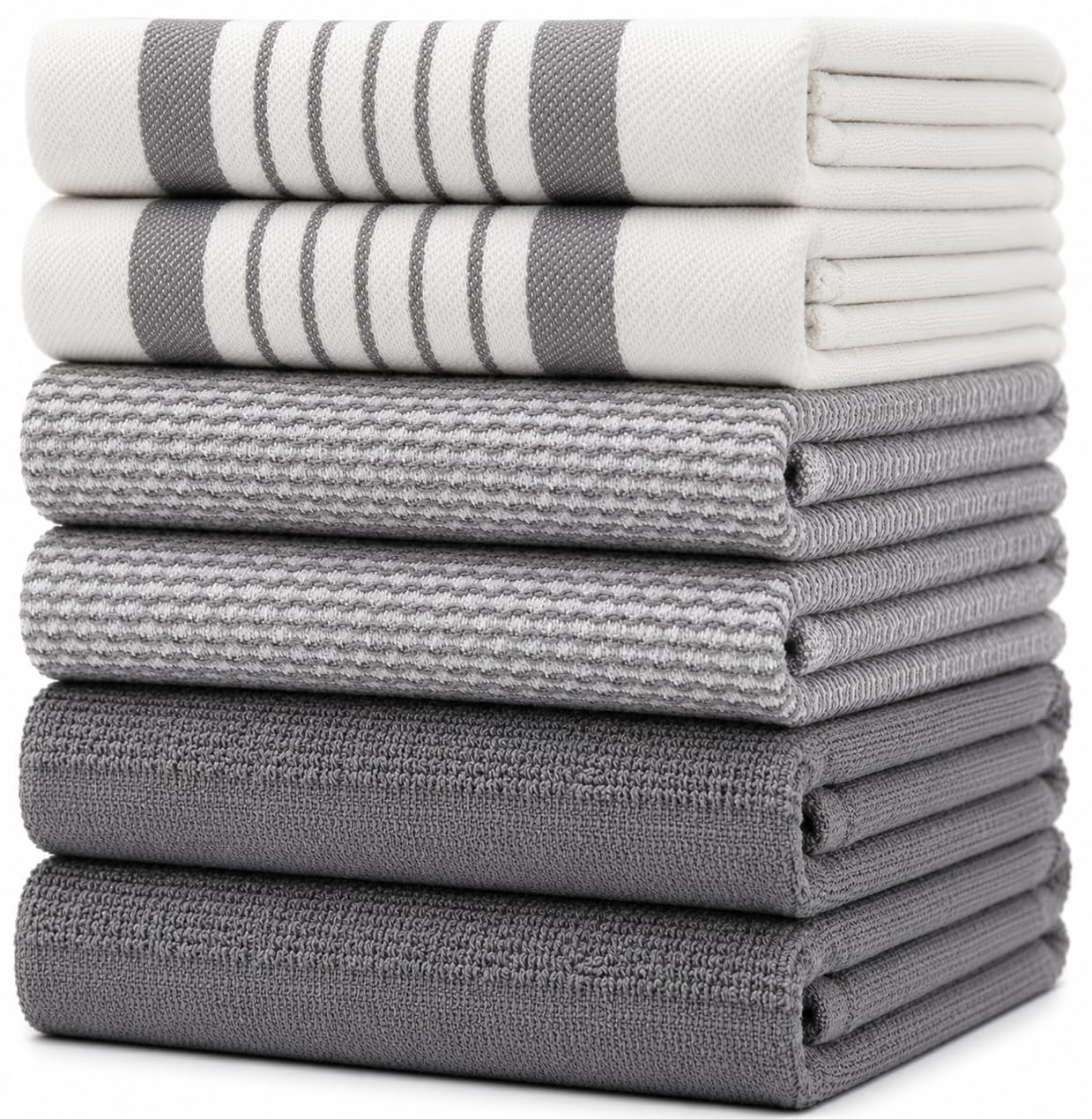 Toallas de cocina de algodón gris, pack de 6 paños suaves XL de 50x70 cm
