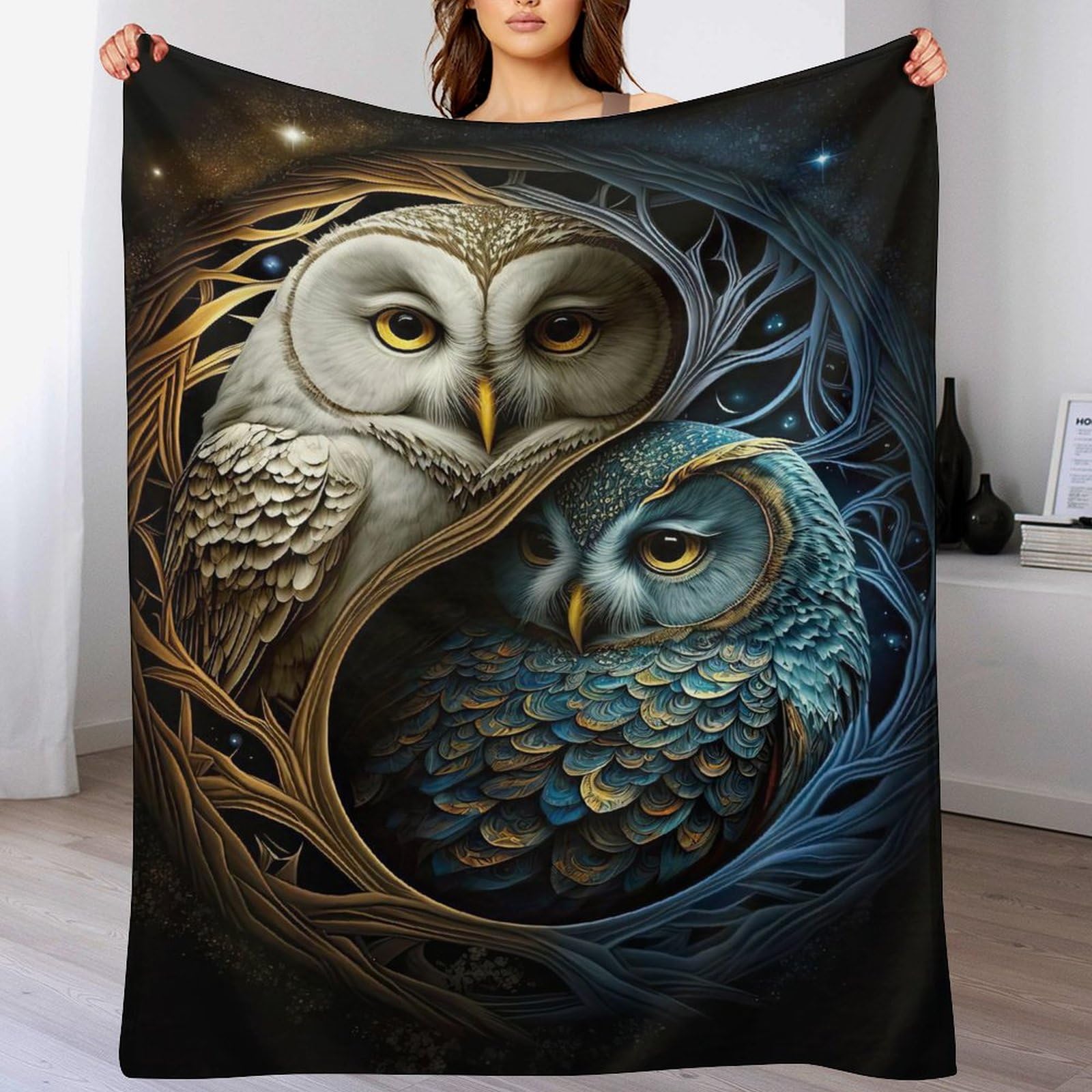 Manta de búho de franela polar 180x200 cm para cama y sofá