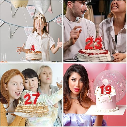 Miniatura 7 de Vela de número de cumpleaños de 3.15 pulgadas, decoración de pastel 3D roja con corona de números de pastel, velas numéricas para fiestas de