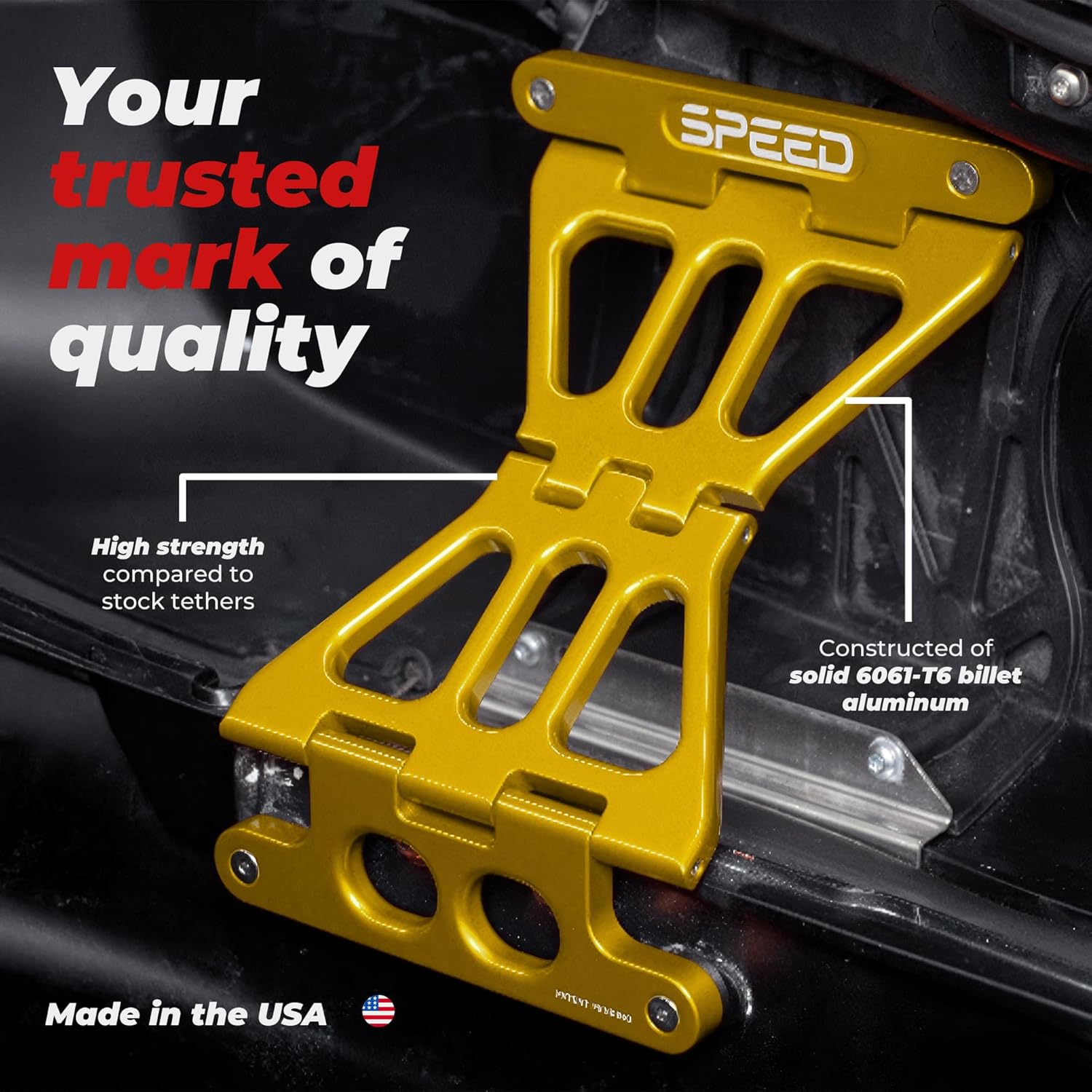 Speed By Design Gold Aluminum No Drama Saddlebag Lid Stoppers for Harley Davidson Touring Models (2014-2025) | Replaces Flimsy OEM Straps | Made in The USA