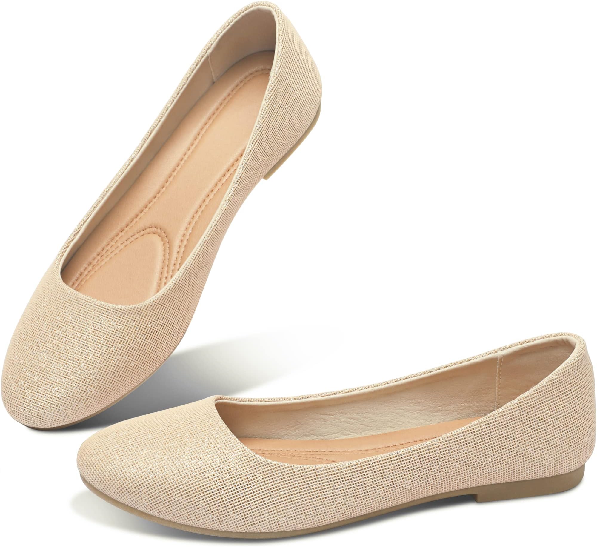 ObtaomRound Toe Women Flat Shoes Slip on Girls Dress Black Ballet Flats