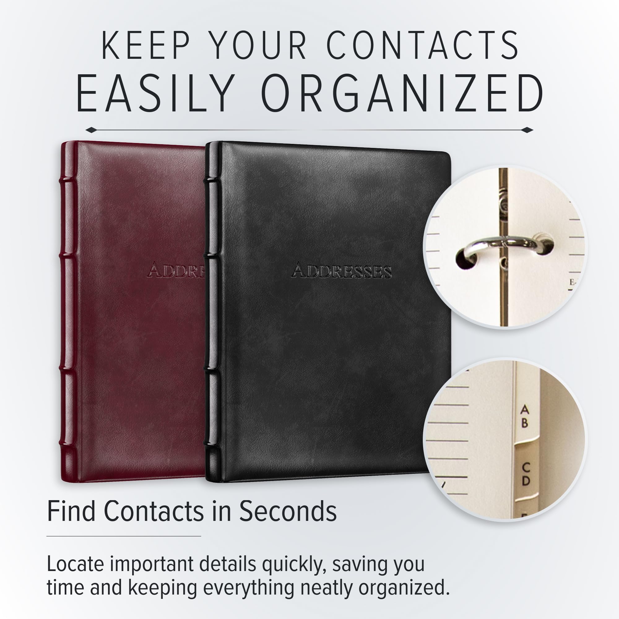 Gallery Leather Grand carnet d'adresses avec onglets alphabétiques jusqu'à 480 enregistrements, carnet de notes à couverture rigide, carnet de téléphone et d'adresses – 22,9 x 17,8 cm, adresse de