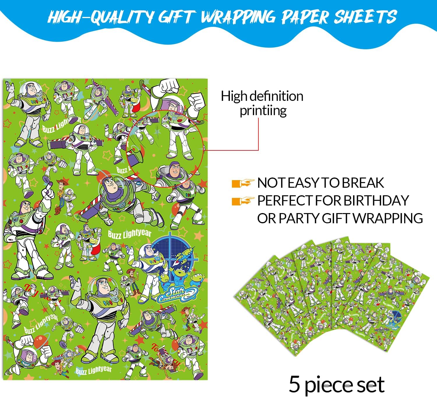 EYQQM Pack of 5 Gift Wrapping Paper 20" x 30" Kraft Paper Wrapping Paper Sheets Pack for Kids Birthday, Party Storage Festive Decoration (Green Fly)