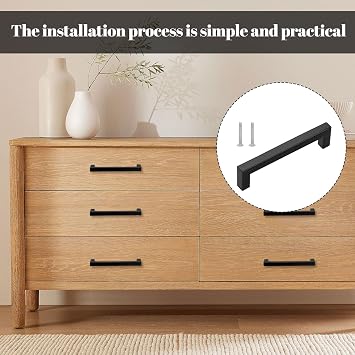 Kitchen Cupboard Handles, 2 Pcs 96mm Black Kitchen Handles, 96mm Cupboard Handle Suitable for Kitchens Cabinets, Wardrobes, Cupboards and Drawer Units Square Design (Black, Screws Included)