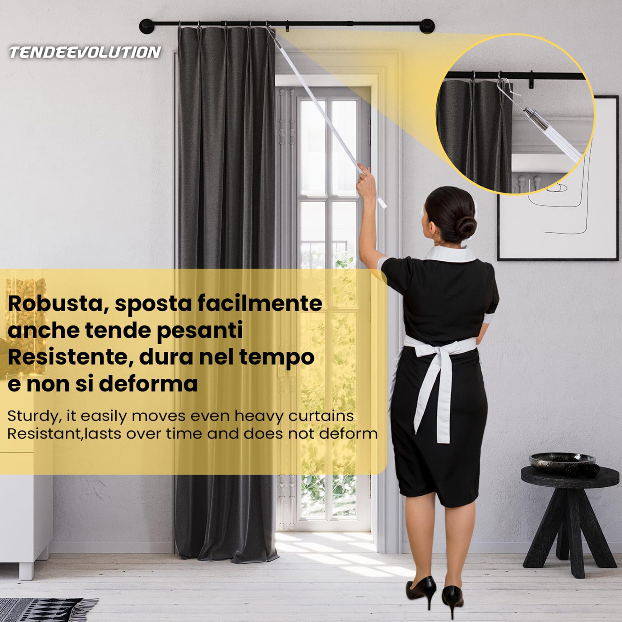 TENDEEVOLUTION Asta Tiratenda Plexiglas 125 cm Bastone Apritenda Rigido Accessori Tende Interno