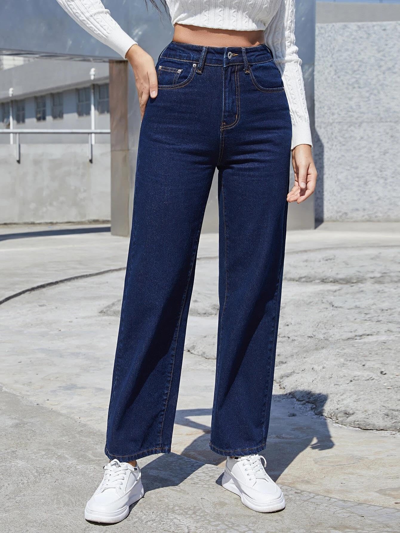 KOTTY Jeans lisos de talle alto para mujer, color azul, Azul índigo, 28