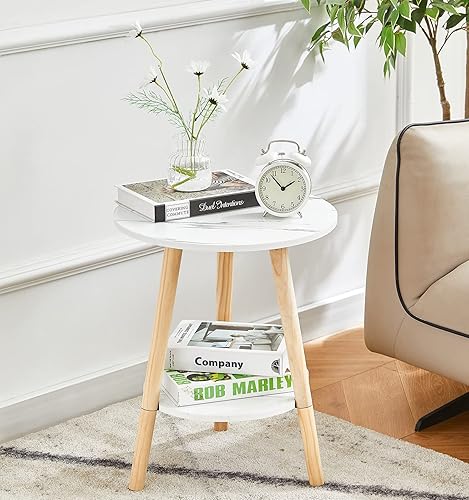 Miniatura 3 de Wimarsbon Mesa auxiliar redonda de doble capa de mármol sintético de 157 pulgadas mesa decorativa pequeña mesa auxiliar de mesa de noche para sofá