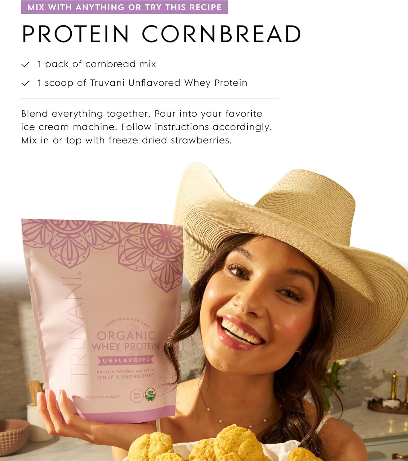 Truvani Organic Whey Protein Powder | Unflavored | 20g Grass Fed Whey Protein | 20 Servings | USDA Organic & Non-GMO | Gluten Free | No Gums, No Soy, No Stevia, No Added Sugars - Image 7