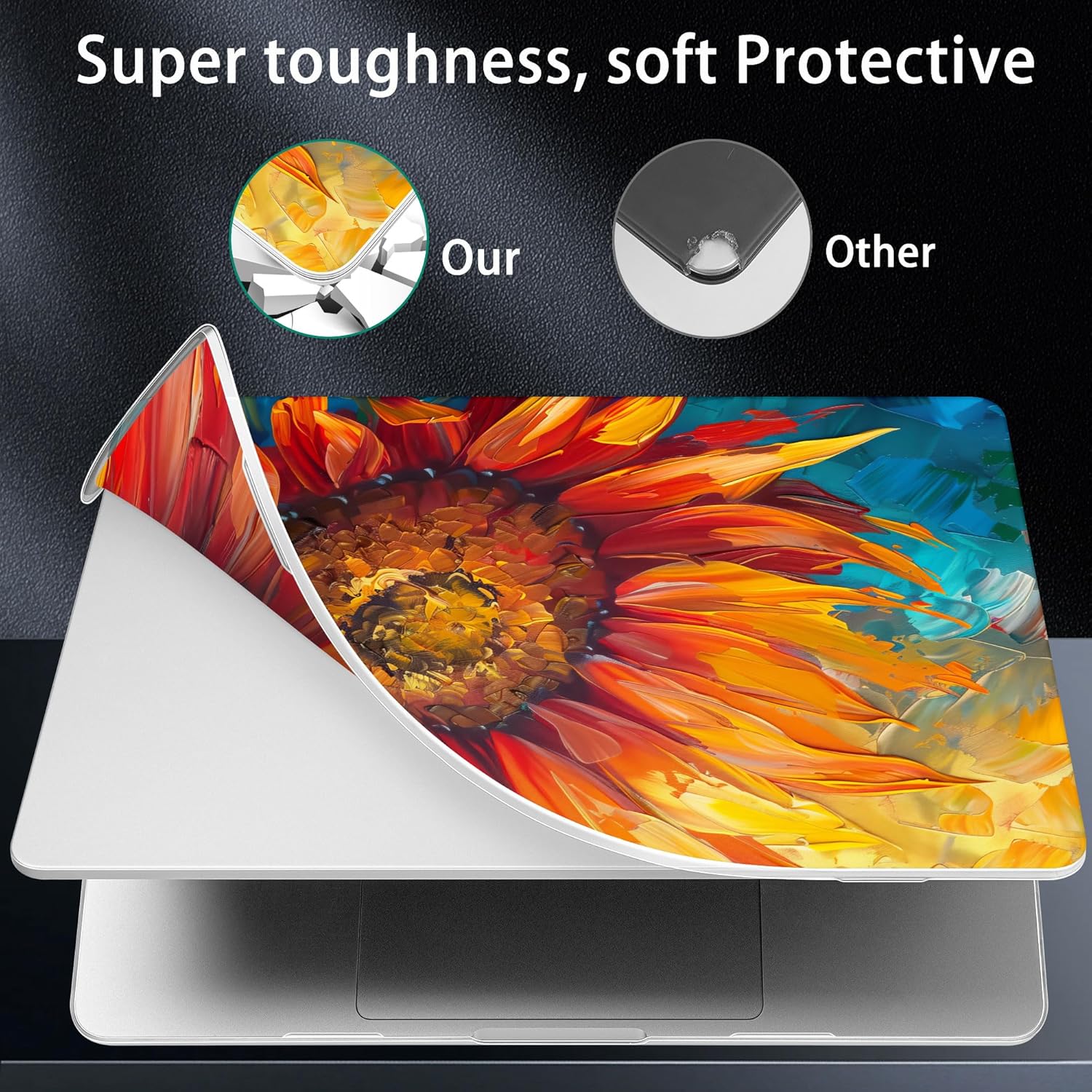 for MacBook Air 15 inch Case 2023 2024 2025 Release A3241 M4 A3114 M3 A2941 M2 with Liquid Retina Display & Touch ID, Hard Shell with Screen Protector & Webcam Cover, Sunflower - Image 4