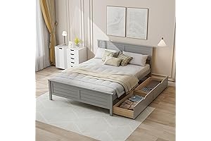 Giantex Grey Wood Full Bed Frame with Storage