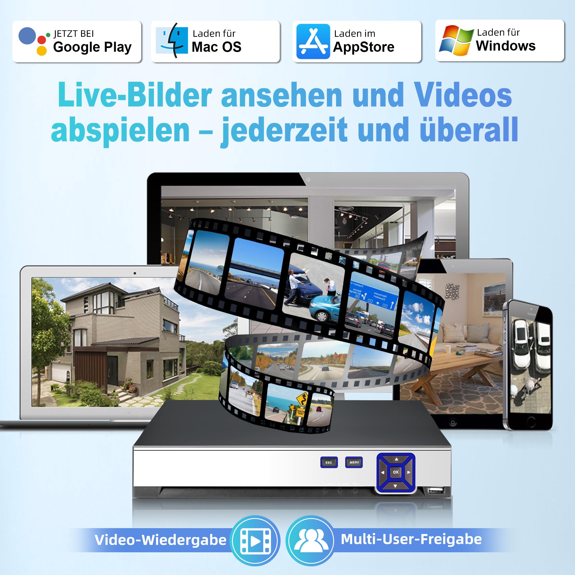 4K Überwachungskamera Aussen Set, 4CH POE mit 1TB HDD, Netzwerk Videorecorder für CCTV Kamerasystem zur Heimsicherheit, funktioniert nur mit 3MP/4MP/5MP/6MP/8MP 4K HD POE IP Kameras
