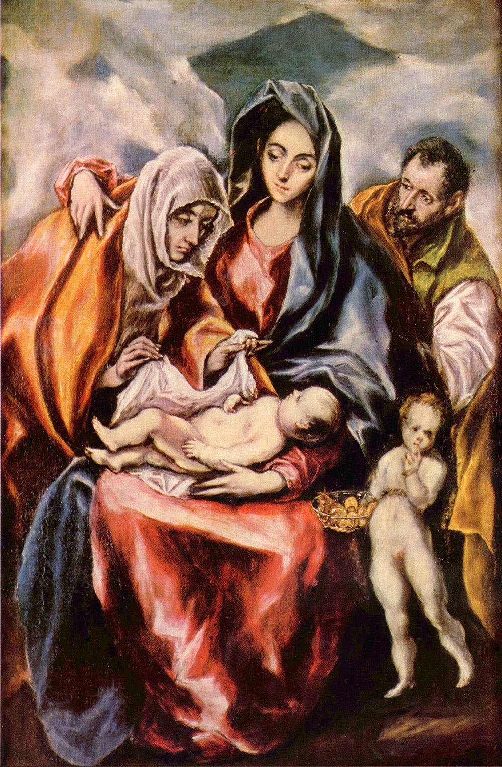 Cuadro de El Greco Child in Knee mate mediano con marco de madera marrón
