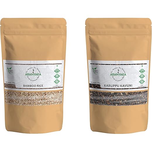 Aranyaka Wholesome and Nutrients Dense Combo | Bamboo Rice and Karuppu Kavuni BOILED | 500 gm Each | Black and Brown Rice| Diabetic Friendly-Low Glycemic Index| 1Kg in Total