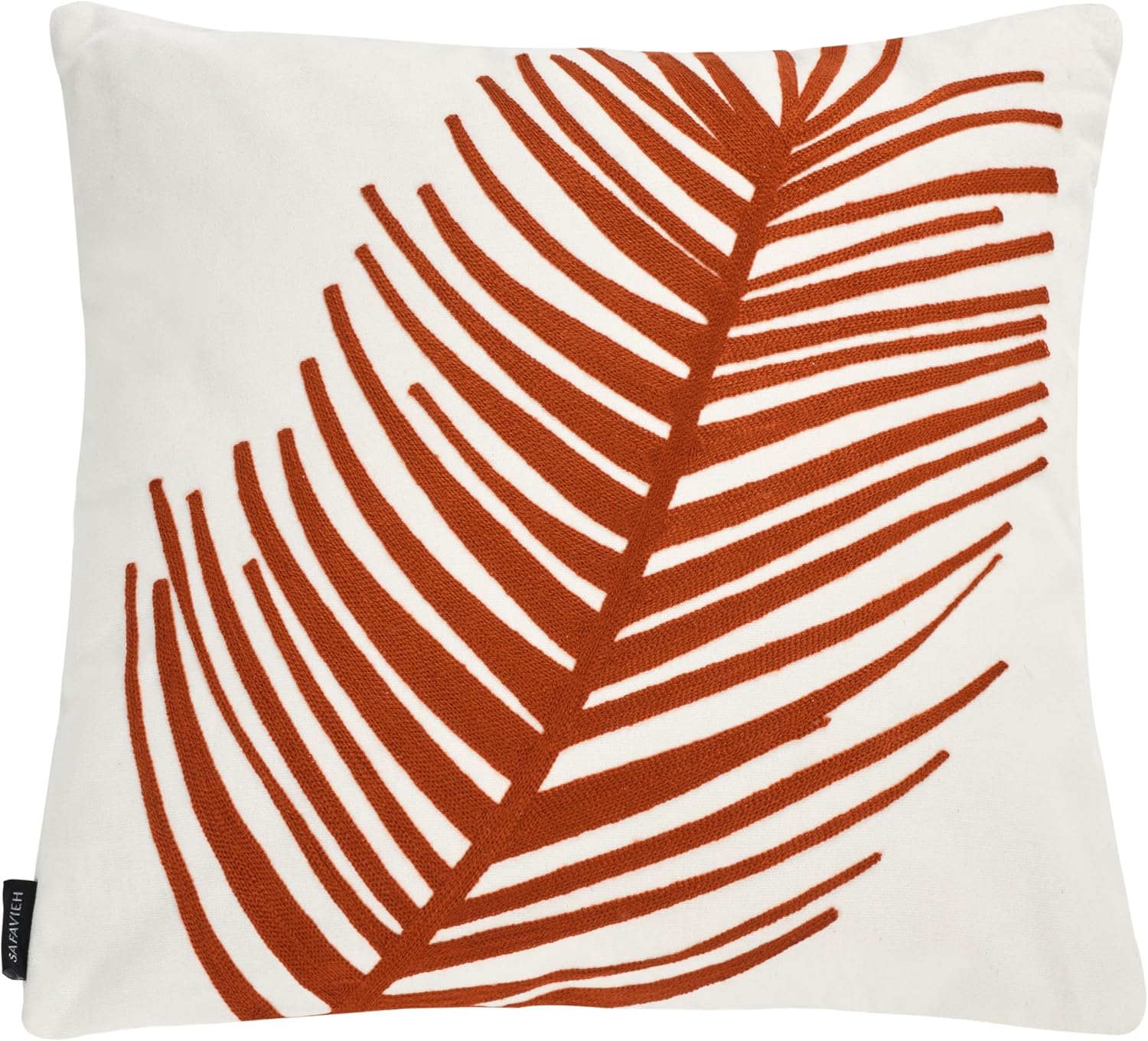 SAFAVIEH Pillow Collection 18-Inch Fern Leaf Pillow, White and Rust, Set of 2