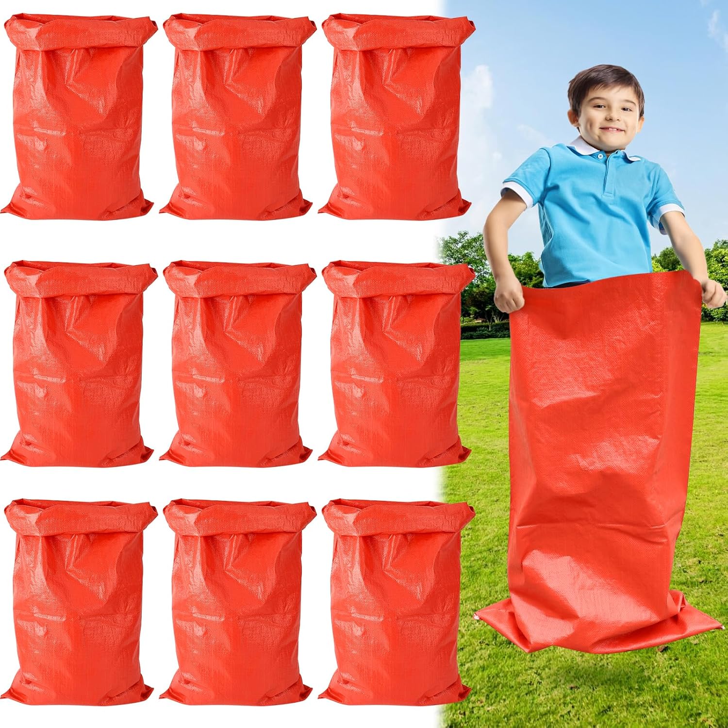 UNIFAMILY10pcs Potato Sack Race Bags for Kids and Adults, 40 x 24 IN Outdoor Lawn Games Bags, Race Bag for Family, Outdoor Lawn Games for Adults and Kids, Carnival Easter Party Birthday (Red)