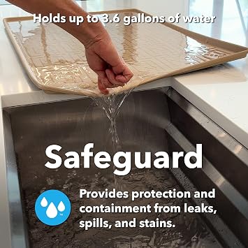 XTREME MATS Undersink Mat for Cabinets (Beige 19 1/4 x 19 1/4) Prevents Leak Damage in Bathroom Vanity Cabinets, Flexible Driptray, Multi-Purpose Waterproof Utility BootTray