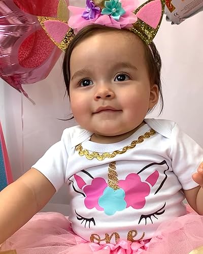 Miniatura 6 de Luke and Lulu Conjunto de tutú de 3 piezas para cumpleaños de unicornio para niñas pequeñas, color rosa, arcoíris