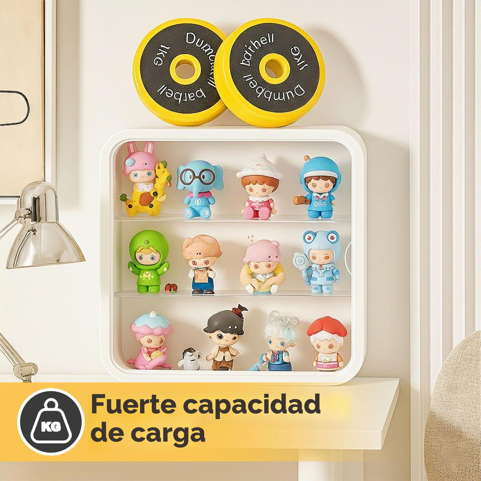 powerking Vitrina Transparente de 3 Niveles para Figuras, Caja de Almacenamiento de muñecas montada en la Pared, Soporte de exhibición Ajustable de acrílico con Puerta magnética para coleccionables