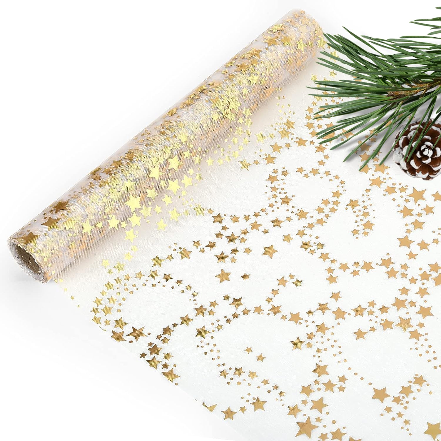 Camino de mesa navideño, estrellas doradas, elegante, camino de mesa brillante, organza decoración de mesa para Navidad, Nochevieja, Adviento, festivo, Ramadán, bodas, decoración, doble cara, 28 cm x