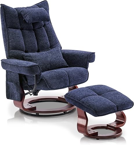 MCombo Sillón reclinable giratorio con otomana, juegos de sillas de TV con masaje por vibración, ideal para espacios pequeños, sala de estar y
