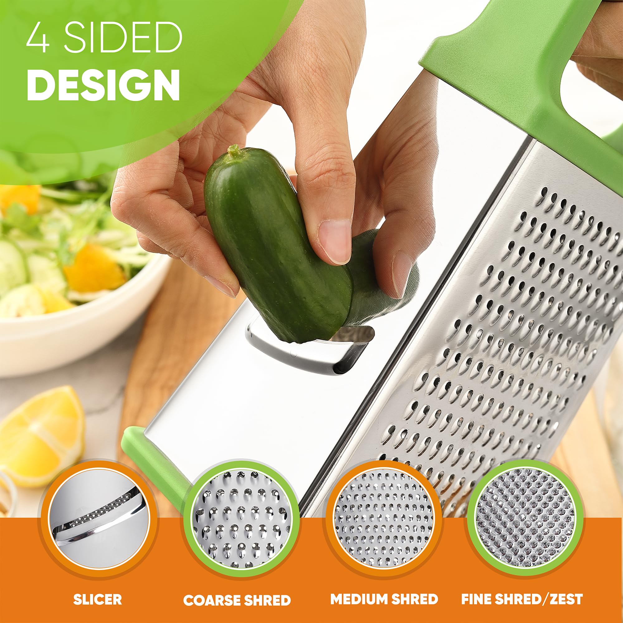 Spring Chef Stainless Steel XL Box Grater & Premium Lemon Zester - 2 Product Bundle - Green - Image 3