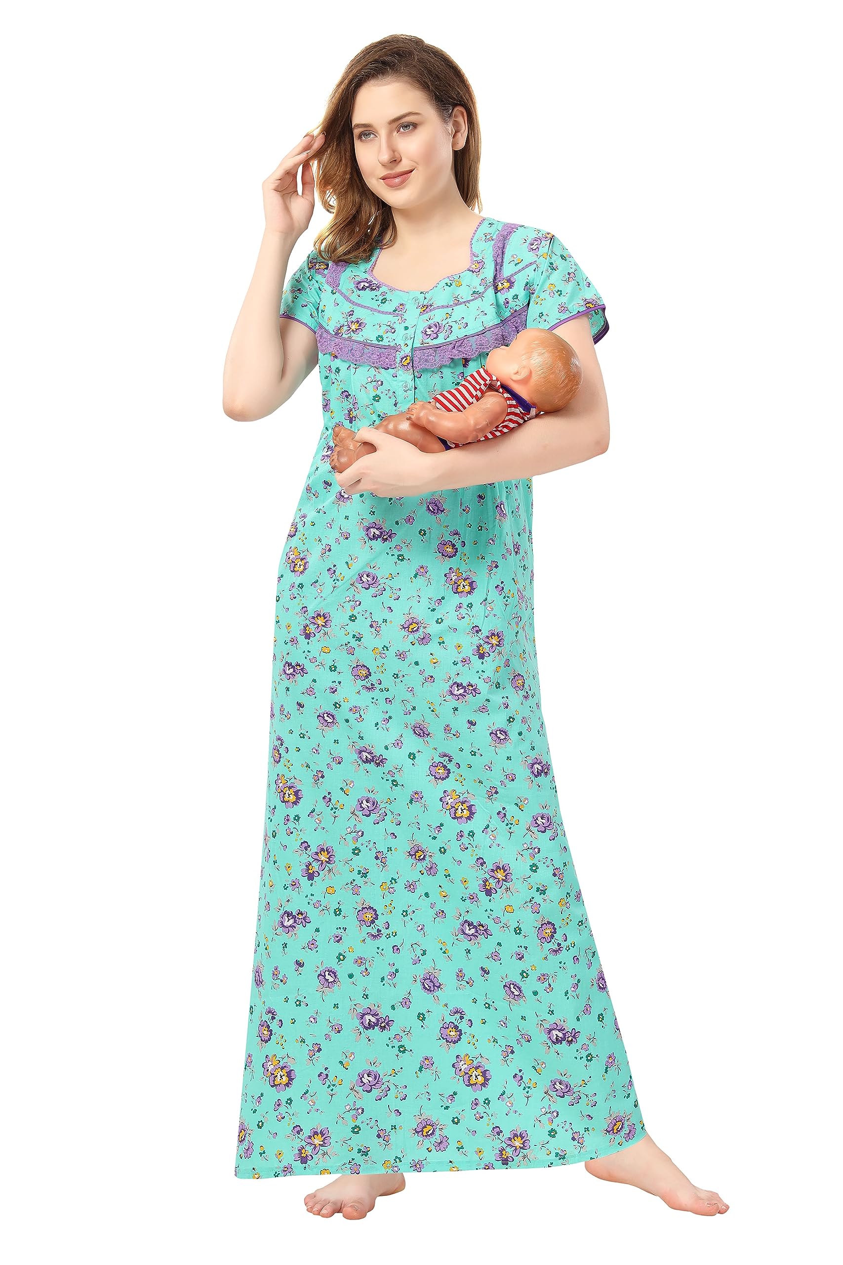 Soulemo Women Cotton Pista Green Maxi Nighty 499Pxxl (Size - Xxl) 4