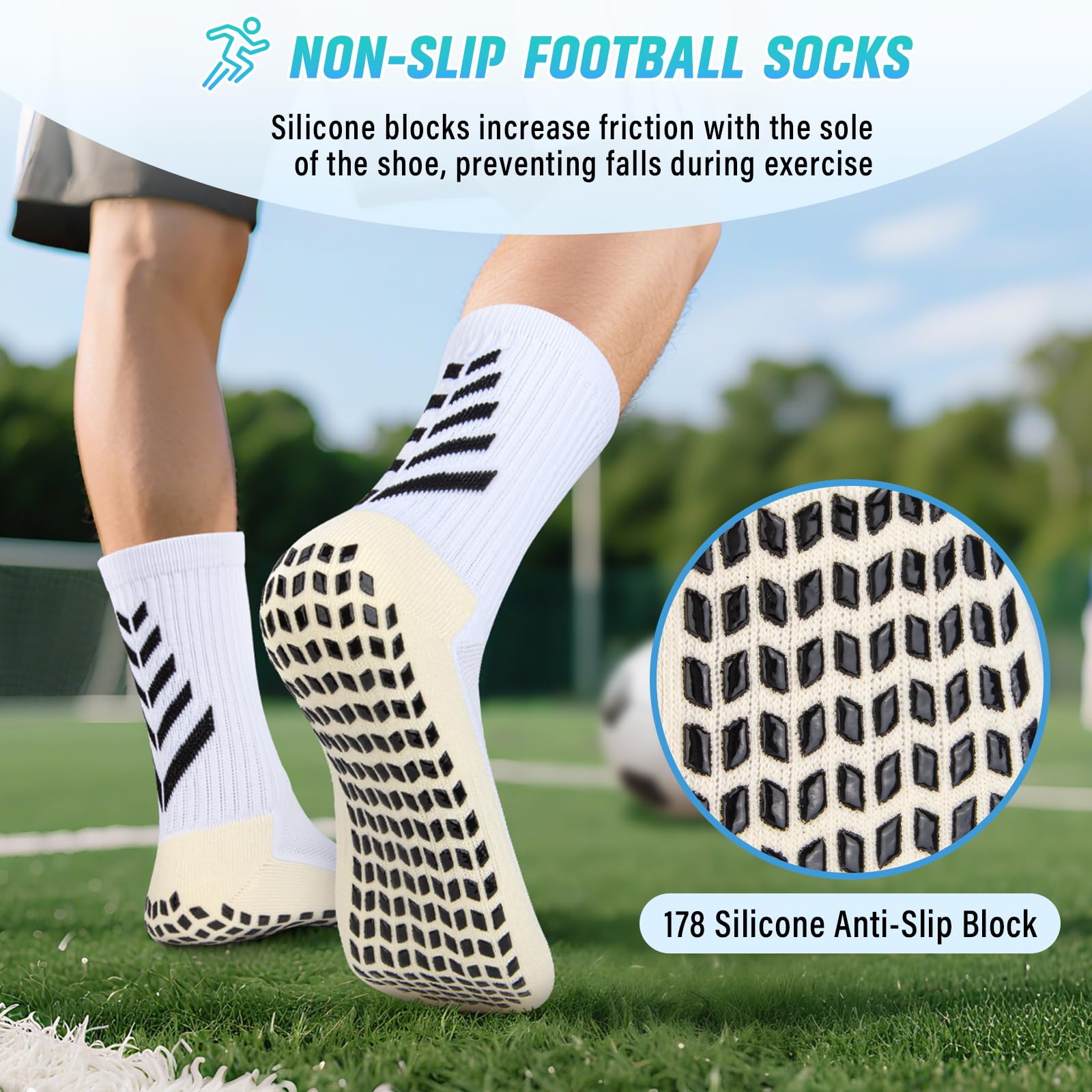 LUROON Calze Antiscivolo Calcio Uomo 37-46, 3/4 Paia Calzini Grip Calcio in Silicone Grip Anti Vesciche Calzini Sportivi Donna Traspirante Calze Antiscivolo Calcio per Ciclismo Trekking