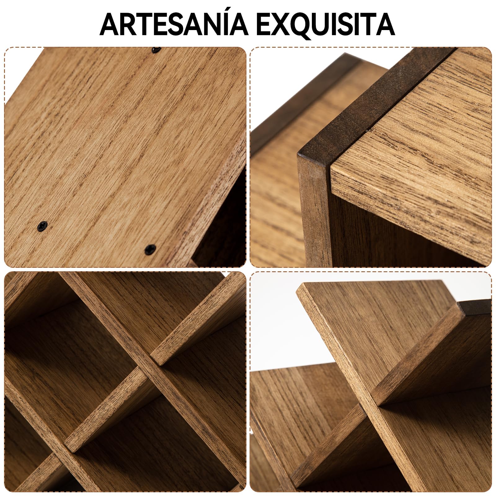 KIRIGEN Wein- & Glas-Organizer aus Holz – Präsentierregal für 8 Flaschen (3-stufig) – Vielseitig für Küche, Esszimmer Oder als Geschenk, Color Marrón
