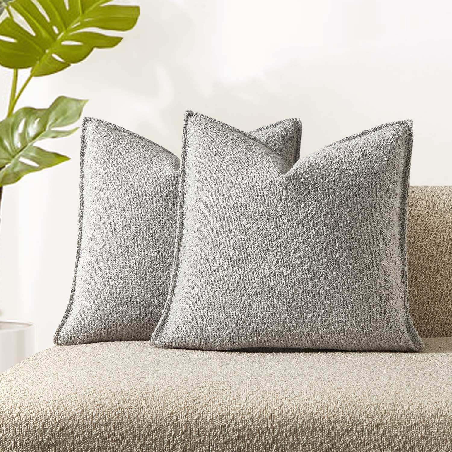 JUSPURBET 24x24 Throw Pillow Covers Set of 2 Decorative Pillow Covers for Couch Sofa Bed Cozy Boucle Textured Cushion Covers Cases with Invisible