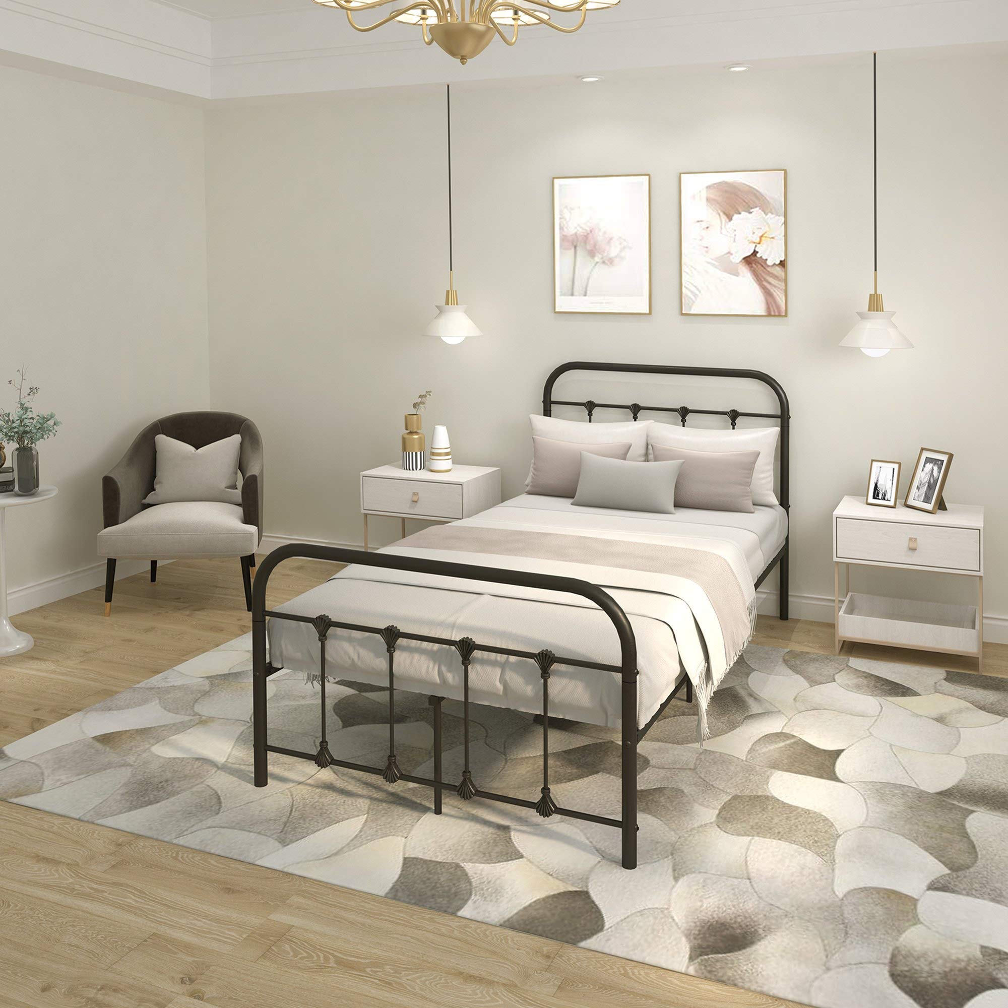 Buy Supbed Metal Platform Twin Bed Frame with Headboard and Footboard