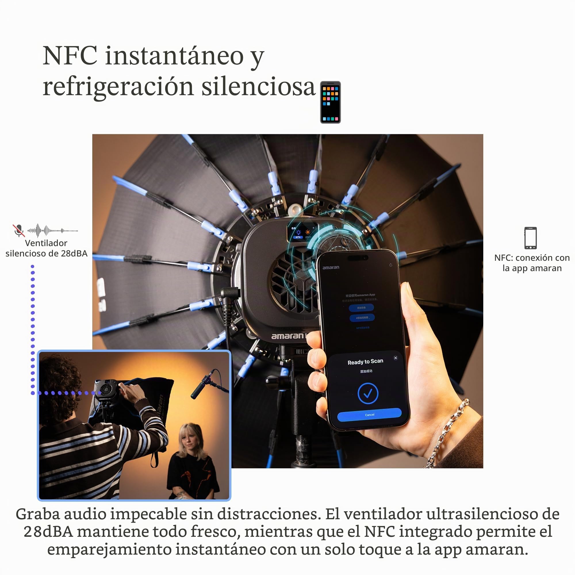 Amaran Halo 100x Luce Video COB LED Bicolore 100W 2700K-6500K 4890 Lux a 1 Metro Luce ultracompatta da viaggio alimentazione USB C PD controllo App e NFC attacco Bowens per Studio Youtube TikTok
