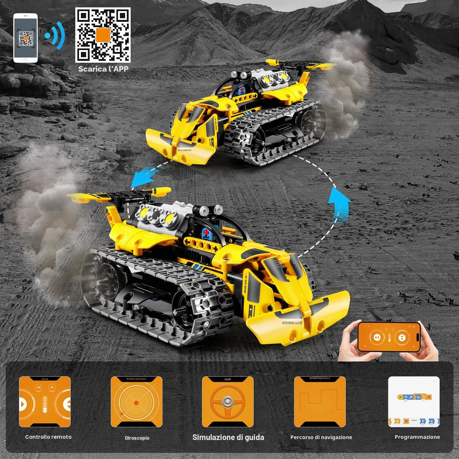 PLAXSOON Tecnica Veicolo da Costruzione Telecomandato Giocattolo da Costruzione con Batteria Ricaricabile, 3-in-1 RC STEM Technic Bulldozer Auto Ribaltabile Mattoncini 452 Pezzi, Regalo per Bambini