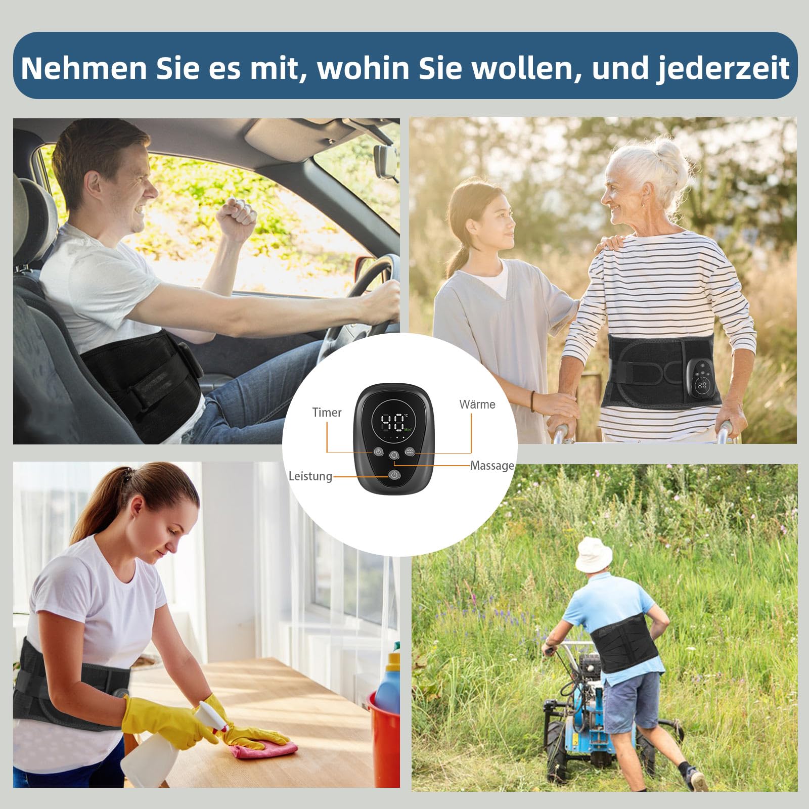 HONGJING Rotlichttherapie Rückenmassagegürtel zur Linderung von Schmerzen im unteren Rückenbereich, Rückenstützgürtel mit Wärme und Massage bei Bandscheibenvorfall, Skoliose, Ischias (XL)