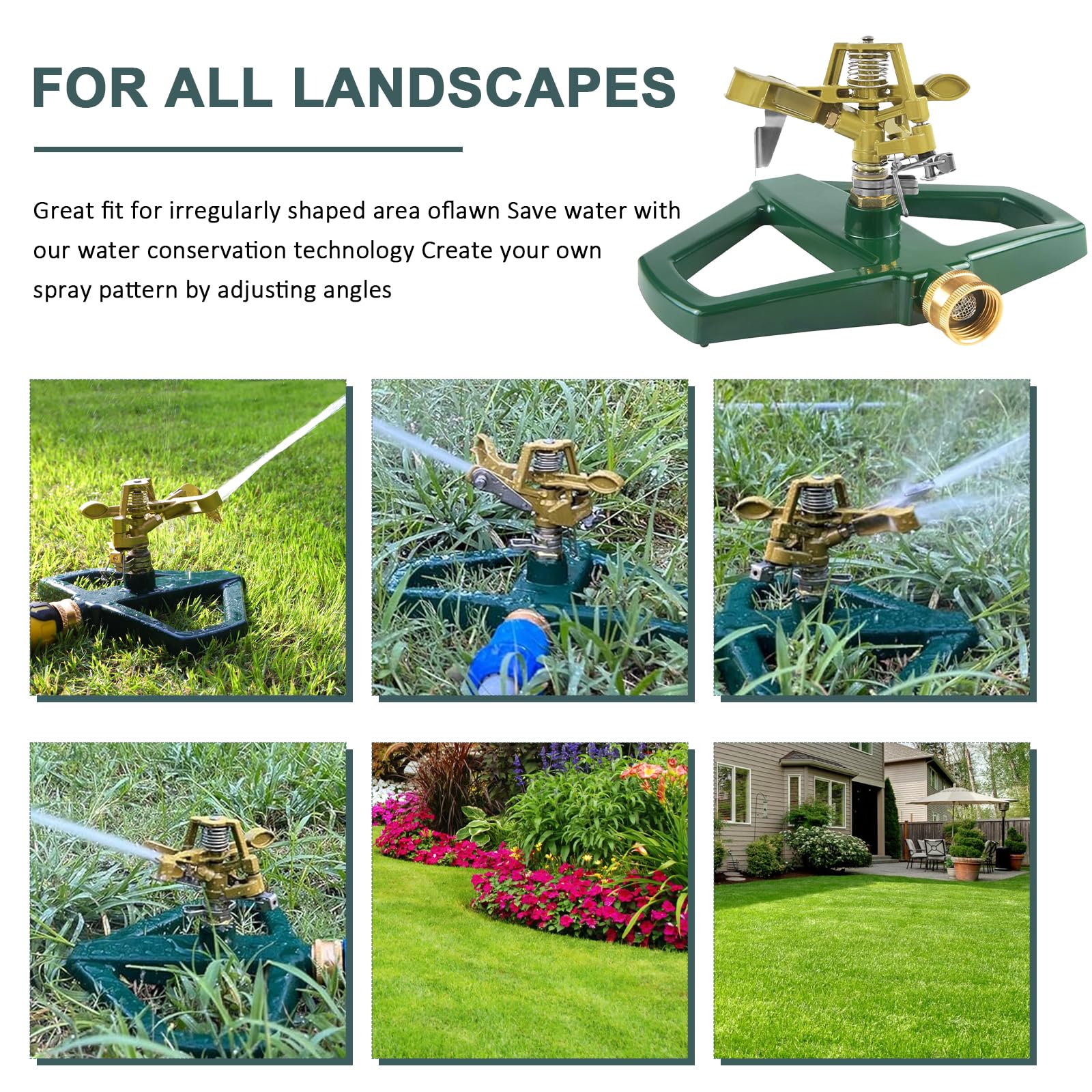 Arroseur d'eau de Jardin Socle métal,Arroseur de Gazon à Impulsion Fonction Automatique,Surfaces Jusqu'à 540 m², Rotatif à 360 Degrés pour l'arrosage du Gazon et de la Jardin (Doré)