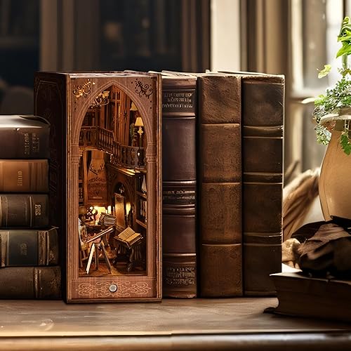 Miniatura 4 de Yedaery Kit de rincón de libros, rompecabezas de madera 3D modelo de biblioteca con paisaje en miniatura, decoración para el hogar, libros