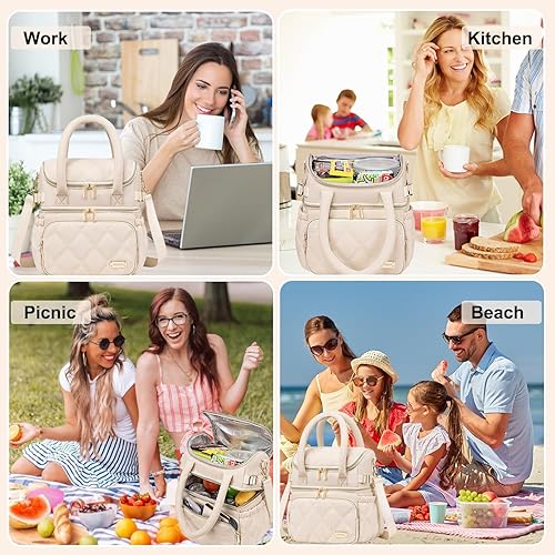 Miniatura 7 de Weitars Lonchera para mujeres y hombres, lonchera de doble cubierta para mujeres, bolsa de almuerzo acolchada para el trabajo, lonchera aislada a