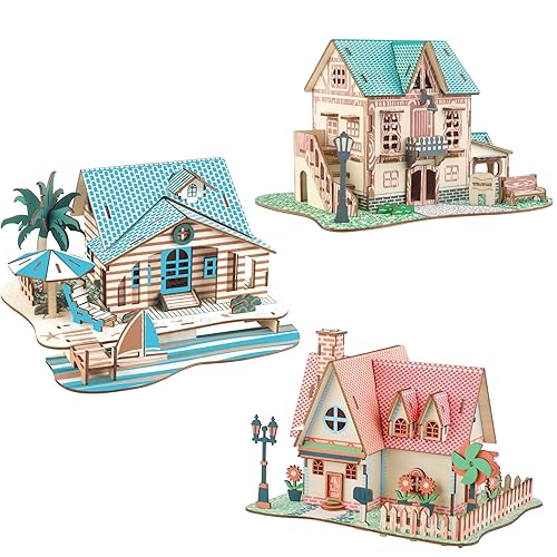 3D Puzzles for Adults, Log Cabin DIY Wooden House Model Kits for Adults to Build, Country Cottage Building Model, 3D Jigsaw Brain Teaser Puzzle (3-in-1)