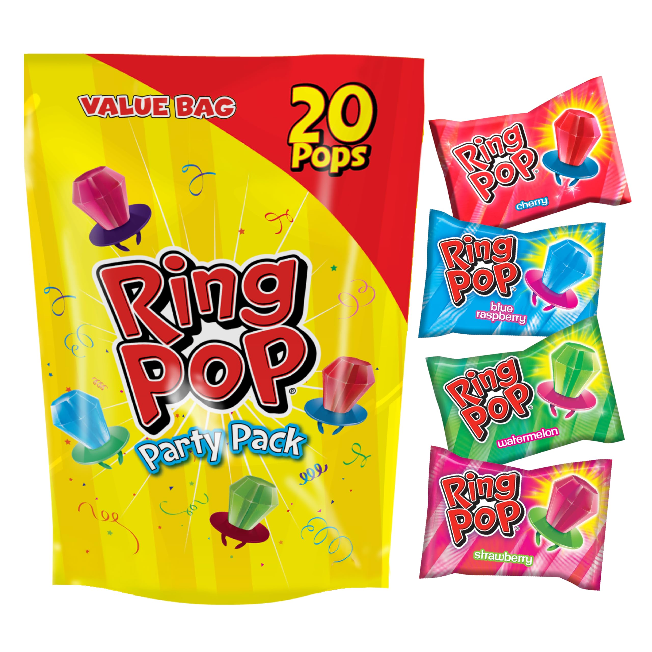 Ring Pop Individually Wrapped Variety Back to School Party Pack, Candy Lollipop Suckers w/Assorted Flavors, 20 Count