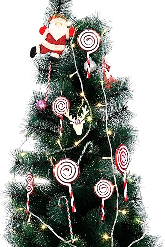 Miniatura 3 de Adorno de piruleta de Navidad para árbol de Navidad, adorno de bastón de caramelo, decoración blanca y roja para fiesta en casa (12 piezas, 4.92 x