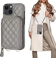 Vista 9 de Bocasal Funda tipo cartera cruzada para iPhone 13, con bloqueo RFID, de piel sintética, con cremallera, funda tipo cartera con función atril