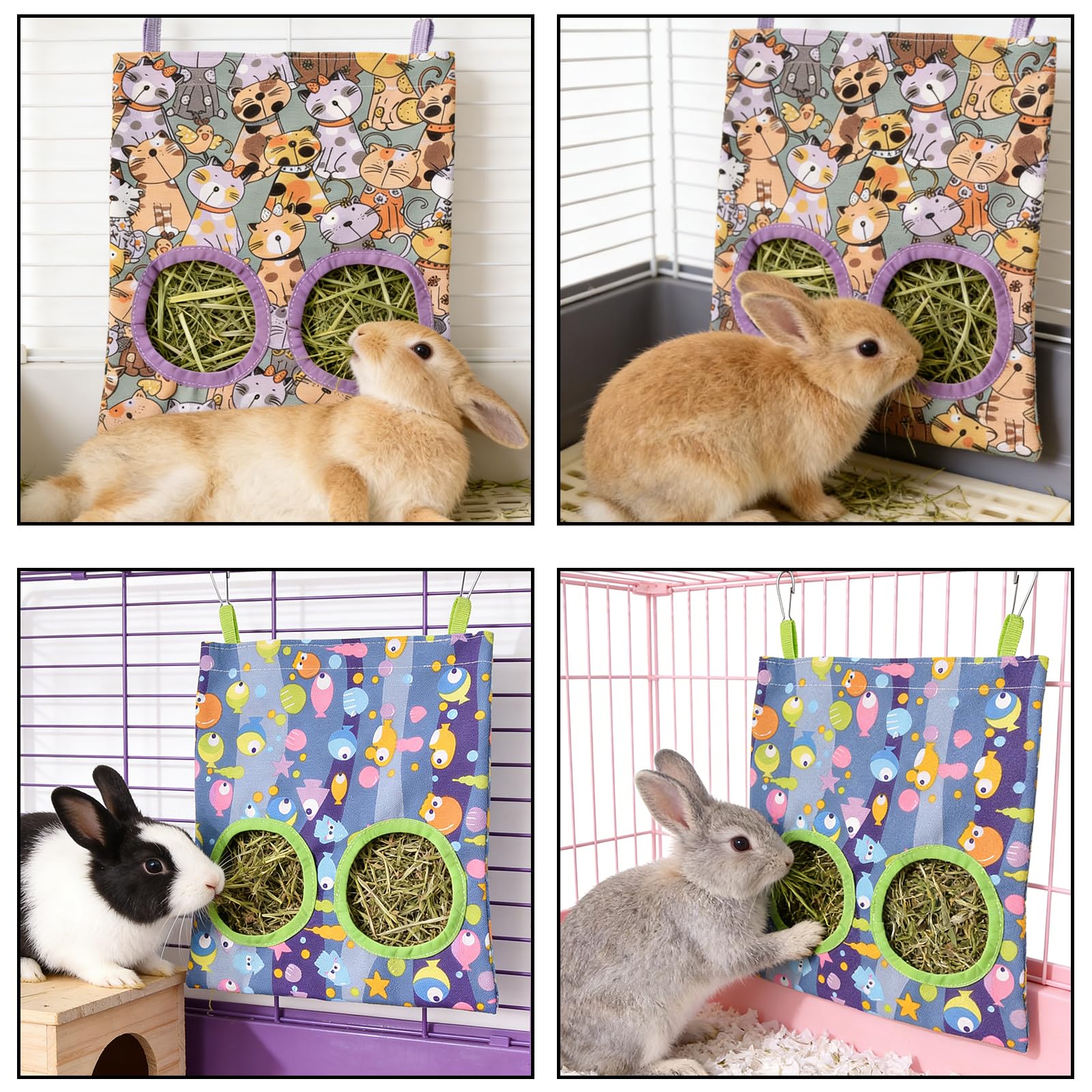 2 Pcs Sac à Foin pour Lapin,Distributeur de Foin,Sac de Foin Automatique,pour Cochon d'Inde,Chinchilla,Lapin,Hamster et Autres Petits Animaux