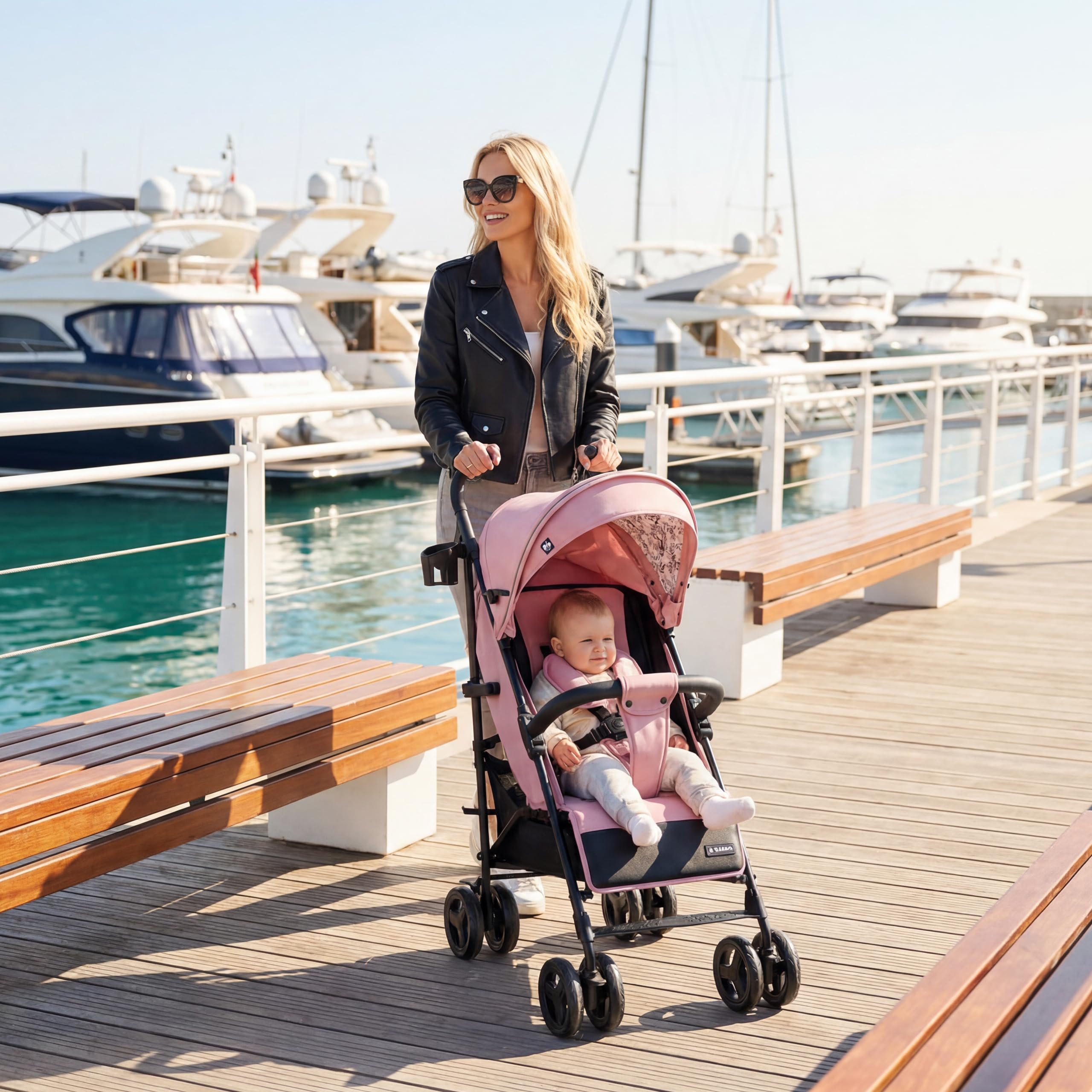 TULANO Davos 35 Poussette Canne Légère et Pliable – Poussette Citadine jusqu'à 22 kg (4 ans) – Dossier Inclinable avec Canopy XXL et Chancelière – Tissu Imperméable – Rose
