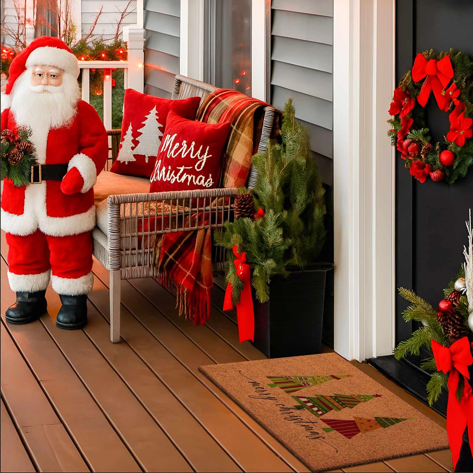 Paillasson Coco Noël 42x75 Cm Lanpn - Motif Sapin Ou Joyeux Noël - Antidérapant Caoutchouc Pour Extérieur
