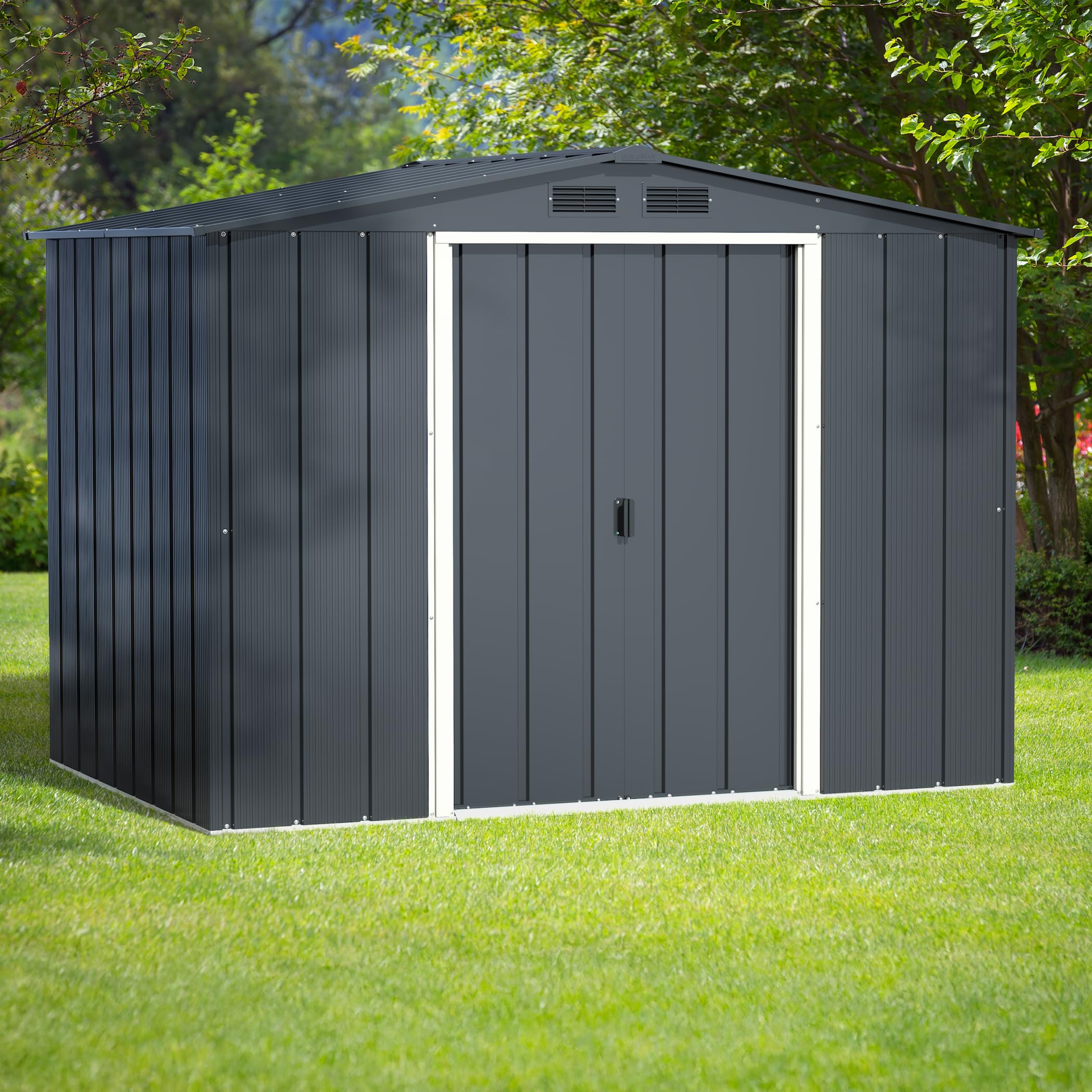 Duramax - caseta cobertizo jardín - ECO ALTEA 8X6 - Metal - color gris antracita - 2.62 x 1.82 x 1.91 metros