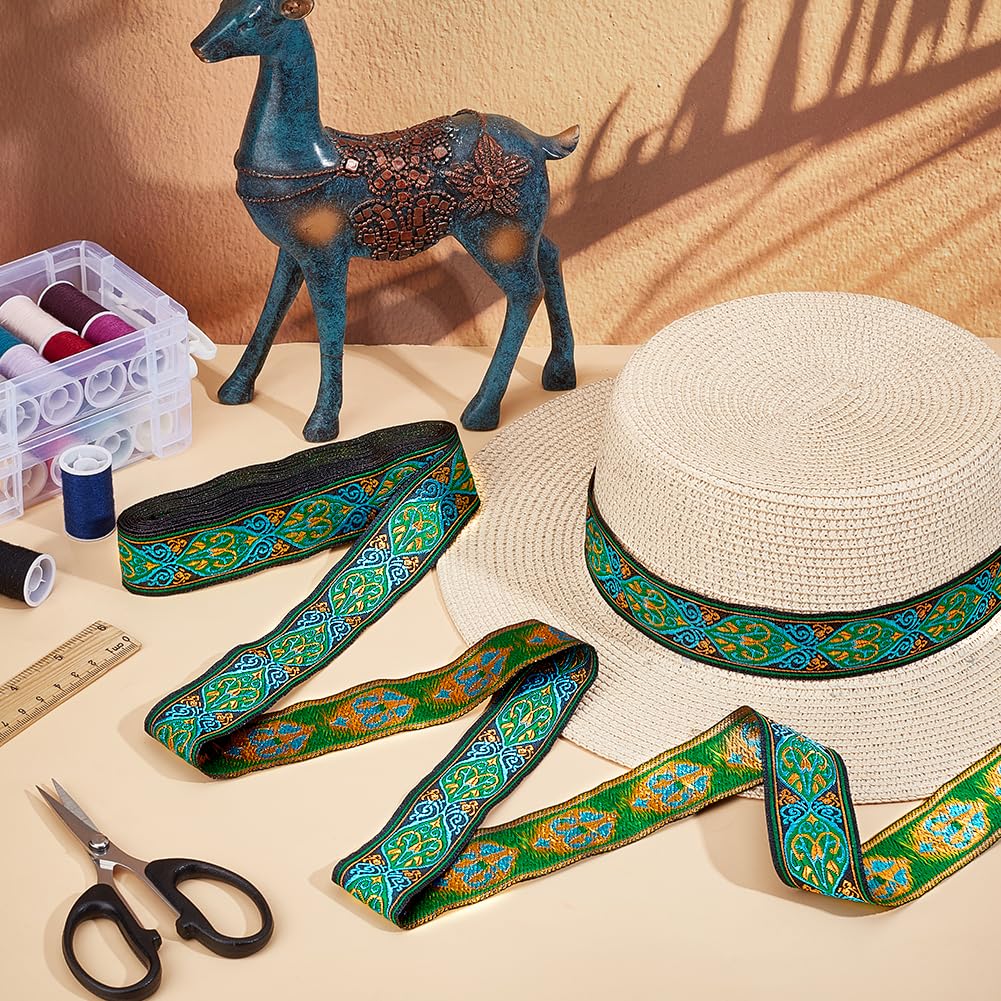 PH PandaHall 7m 3.3cm di Larghezza Nastro Jacquard Nastro Etnico Ricamato Boho Verde Floreale Intrecciato per Cucire Vestiti Artigianato Arredamento per La Casa